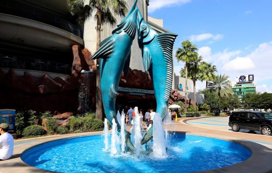 HOUSTON - NOVEMBER 04:  A marlins fountain outside the Houston Downtown Aquarium in Houston, Texas on November 4, 2017.  (Photo By Raymond Boyd/Getty Images)